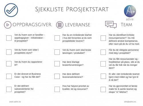 Sjekkliste Prosjektoppstart ADIRE